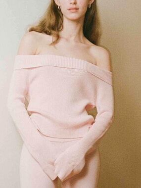 My Mum Made It Pink Off Shoulder Knit Top S/m